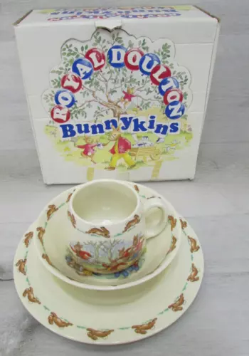 Vintage Royal Doulton Bunnykins Set of 3 Baby Plate Bowl Mug Bone China England