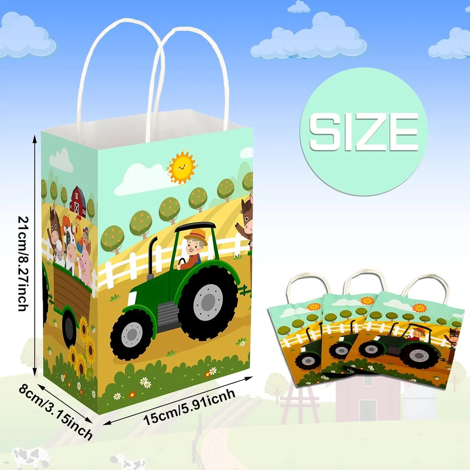24 Piezas Tractor Fiesta Regalo Bolsas Verde Granja Fiesta Regalos Bolsas con Asas f Foto 3 de 4