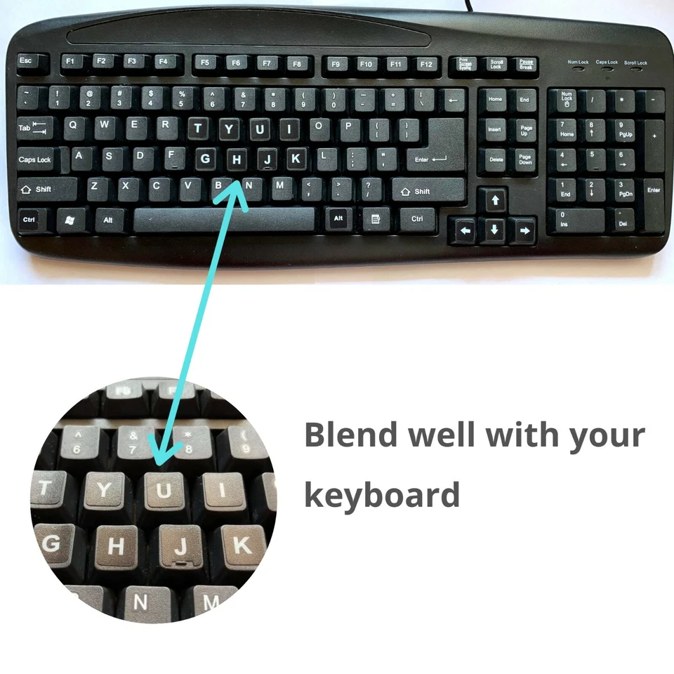 2PCS Universal English Keyboard White Letter on Black Sticker  Computer Laptop - Image 4 of 4