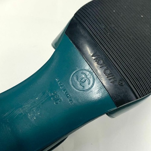 CHANEL Women's Coco Mark Pumps Sandals Leather EU:36/US:5.5 Green 008333K Auth - Picture 5 of 10