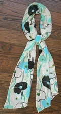 Lightweight Accent Neck Scarf Rectangle White Black Turquoise Teal Flowers 10x60