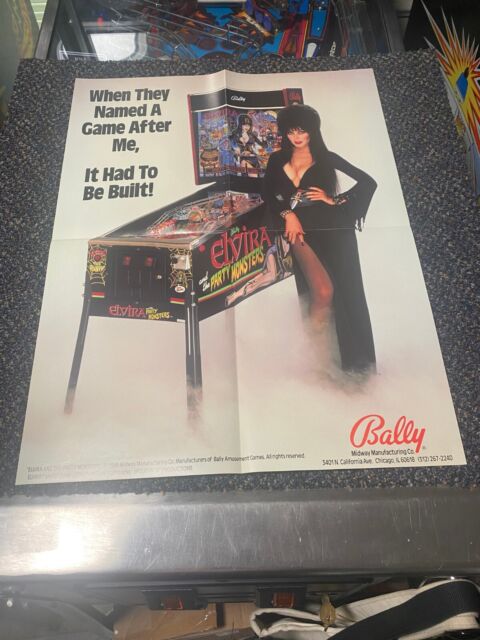 1989 BALLY ELVIRA AND THE PARTY MONSTERS PINBALL 4 PAGE FOLD OUT POSTER 17" X22 1989 BALLY ELVIRA AND THE PARTY MONSTERS PINBALL 4 PAGE FOLD OUT POSTER 17" X22