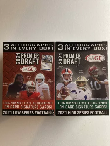 2021 Sage Hit Premier Draft Low&High Series Football Blaster Box 3 Autos Sealed