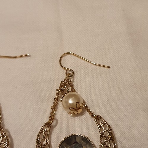 Long Statement Large Gold Earrings Faux Pearl Crystal Big Drop Dangle Tassel Uk - Picture 11 of 17