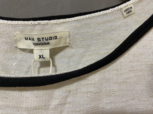 NWT Max Studio Women Short Sleeve Rib Knit Mini Dress SZ XL Beige/Black Striped - Picture 3 of 10