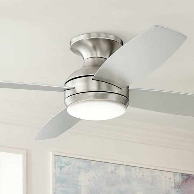 52 Modern Hugger Ceiling Fan With Light Led Flush Mount Nickel For Bedroom