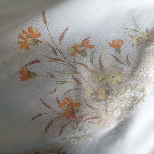 Vintage 70er 80er Wildblumen Tischdecke & Servietten x 12 creme orange - Bild 8 von 9