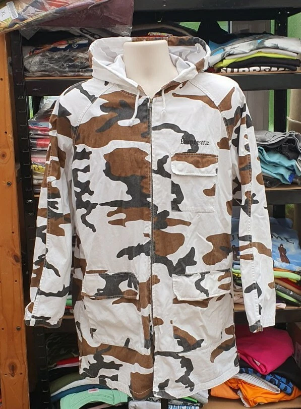Parka camouflage FW16 Supreme Twill zippée taille M blanc moyen rare veste 