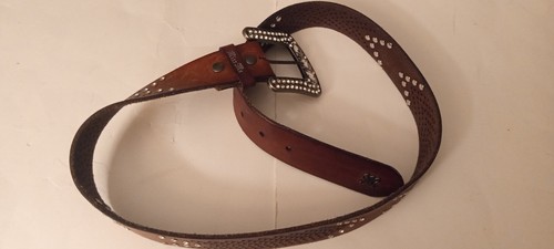 Miss Me Belt Women Genuine Full Grain Leather Crystal Studded Sz Med 34" Brown - Picture 5 of 12