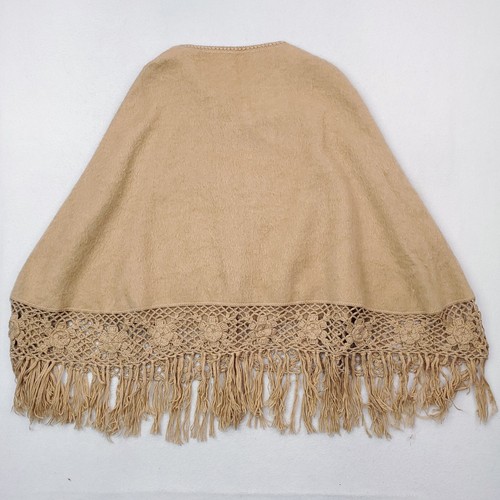 Alpaca Diana Peru Poncho Womens Tan Cardigan Floral Crochet Cape Cloak Fringe - Picture 6 of 9