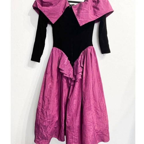 Vintage Jessica McClintock Off Shoulder Velvet Taffeta Purple Burgundy 4 90s 80s - Picture 7 of 10