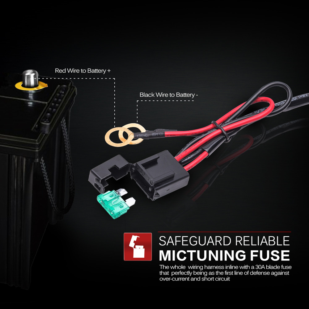 Mictuning HD 300w Wiring Harness Fuse 40a Relay Waterproof Switch 2 Lead 12 Feet | eBay