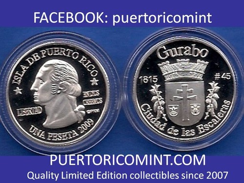 Silver PESETA GURABO 2009 Puerto Rico Boricua Quarter 1/100 Plata - Picture 2 of 3