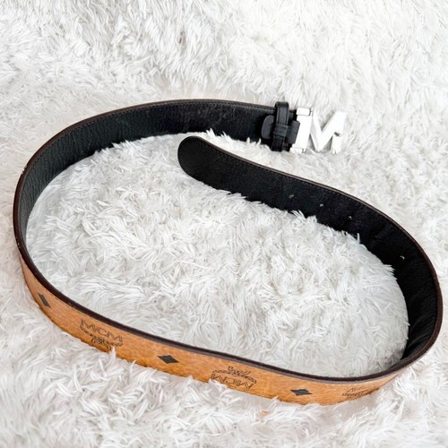 MCM Visetos Authentic Logo Silver Buckle Belt Brown Discontinued Men's Access... - Bild 5 von 9