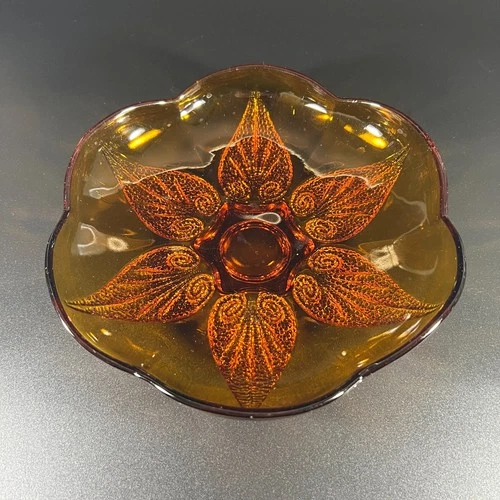 Vintage Anchor Hocking Renaissance “Renaissance Gold” Pattern - Amber Glass Bowl