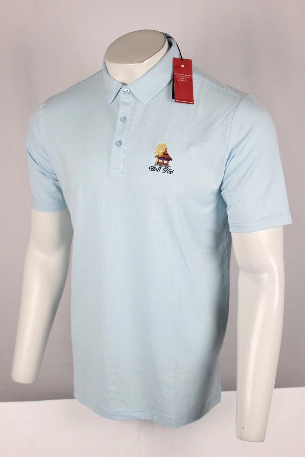 Travis Mathew Men's The Heater Polo Short Sleeve Bali Hai Las Vegas Dream Blue