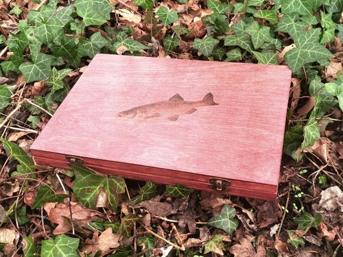 Handmade Float Box. Woodburnt Chub Float Box - Picture 2 of 9