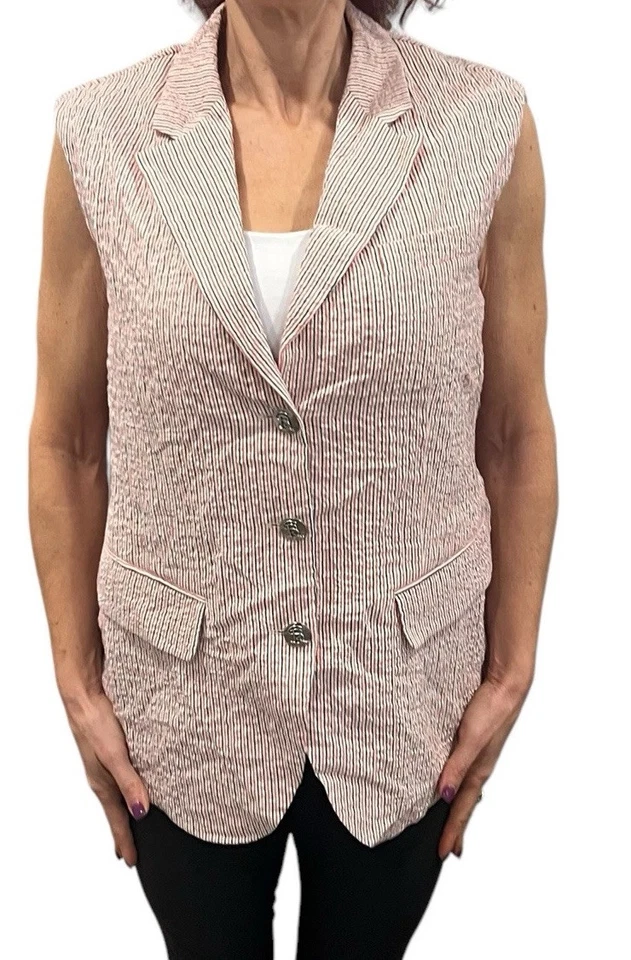 Chaleco Chaqueta Sin Mangas SONIA RYKIEL Para Mujer Rosa Azul Rayas Seersucker Talla 44 Foto 3 de 4
