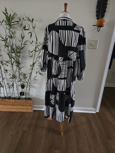 Grace+Karma Maxikleid Baumwolle schwarz-weiß Stufen Buttondown, L - Bild 4 von 6