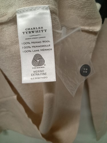 Charles Tyrwhitt 100% Merinowolle Pullover Beige England Rugby Herren Medium Neu - Bild 5 von 6