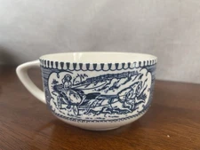 VNTG Royal Currier and Ives Coffee Cup The Old Grist Mill Blue & White Set Of 4