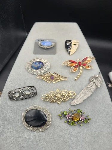Lot of 10 A Variety Of Vintage/New Costume Jewelry Brooches Pins