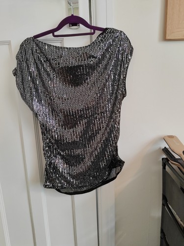 DAMEN GRACE KARIN SCHWARZ PAILLETTEN OFF SHOULDER TOP GRÖSSE M