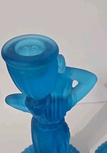 1960 Fostoria Aqua Blau Satiniert Milchglas Rebecca Am Brunnen Kerzenhalter - Bild 7 von 8