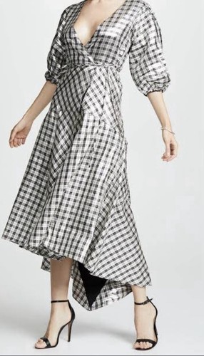 GANNI "Lagarde" 100% silk wrap dress in silver size 38/M/US6/UK10 BNWT