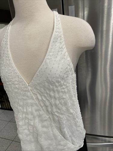 NEW Guess WHITE Embellished SEQUIN BEADED V NECK WRAP STYLE TANK Top SZ S - Picture 3 of 8