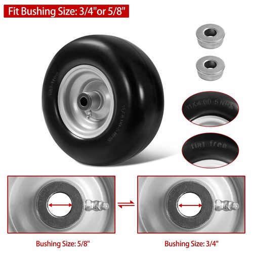 (2-Pack) 11x4.00-5" Lawn Mower Flat Free Tires - Front Zero-Turn Smooth Tires... - Picture 5 of 7