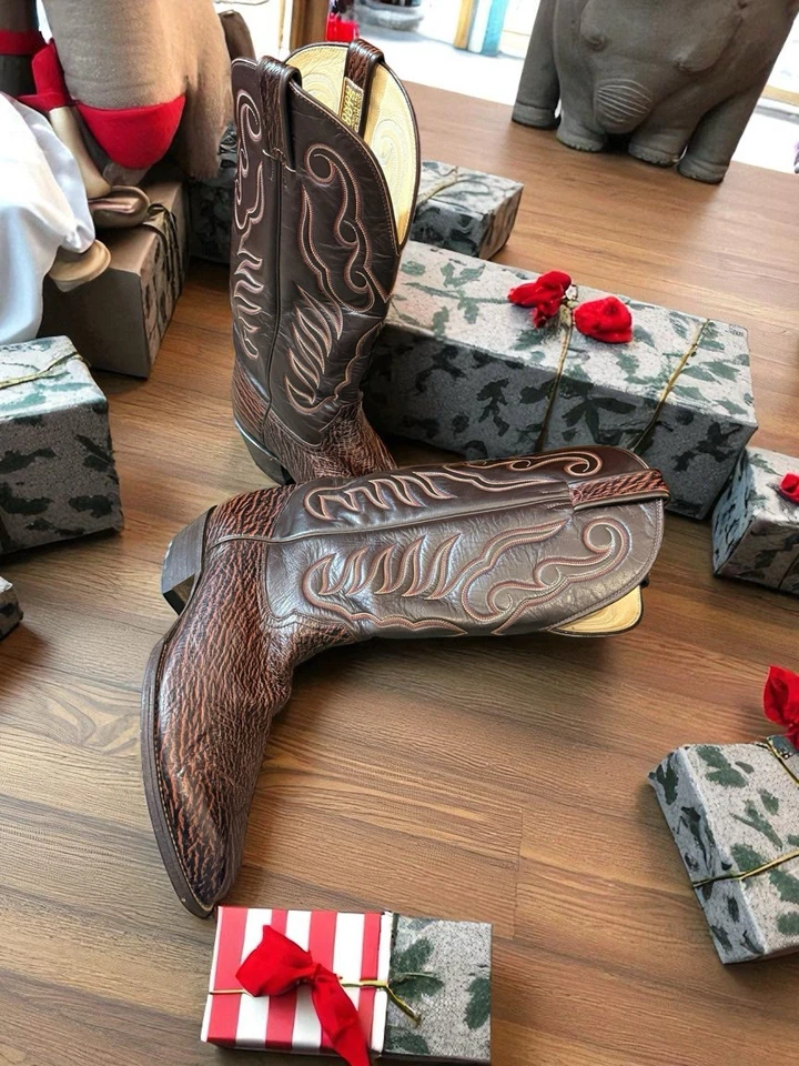 Botas de caubói Hondo 11D couro africano exótico marrom ponto chama El Paso - Imagem 4 de 4