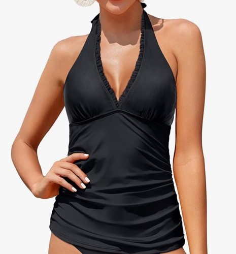 Women's Halter Tankini Bathing Swimsuits Ruffles - Picture 1 of 3