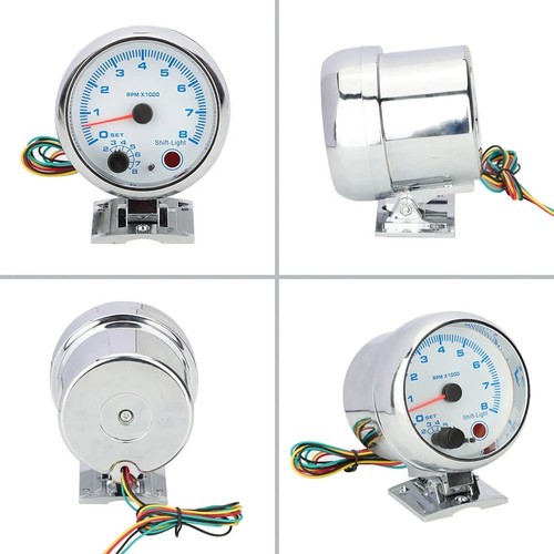 Chrome Bracket Blue LED Lighting 3 75 Car Tachometer Gauge Meter 08000 RPM - Picture 12 of 16