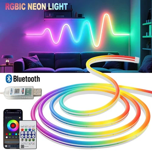RGBIC NEON LED STRIP LIGHT 5V COLOR CHANGE Dazzle Bluetooth Remote Tube Bar Sign
