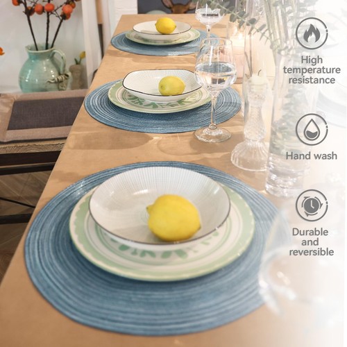 Round Braided Placemats Set of 6 Round Table Mats for Dining Tables Natural W... - Picture 5 of 6