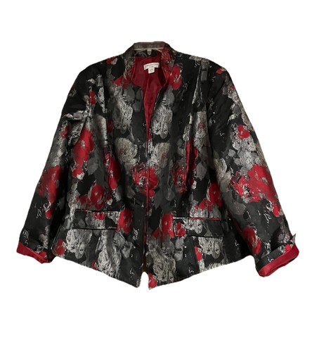 Gr. 22 Coldwater Creek Shaped Damen Blazer Burgunderrot/Schwarz/Grau Gefüttert. Neu ohne Etikett. - Bild 2 von 8