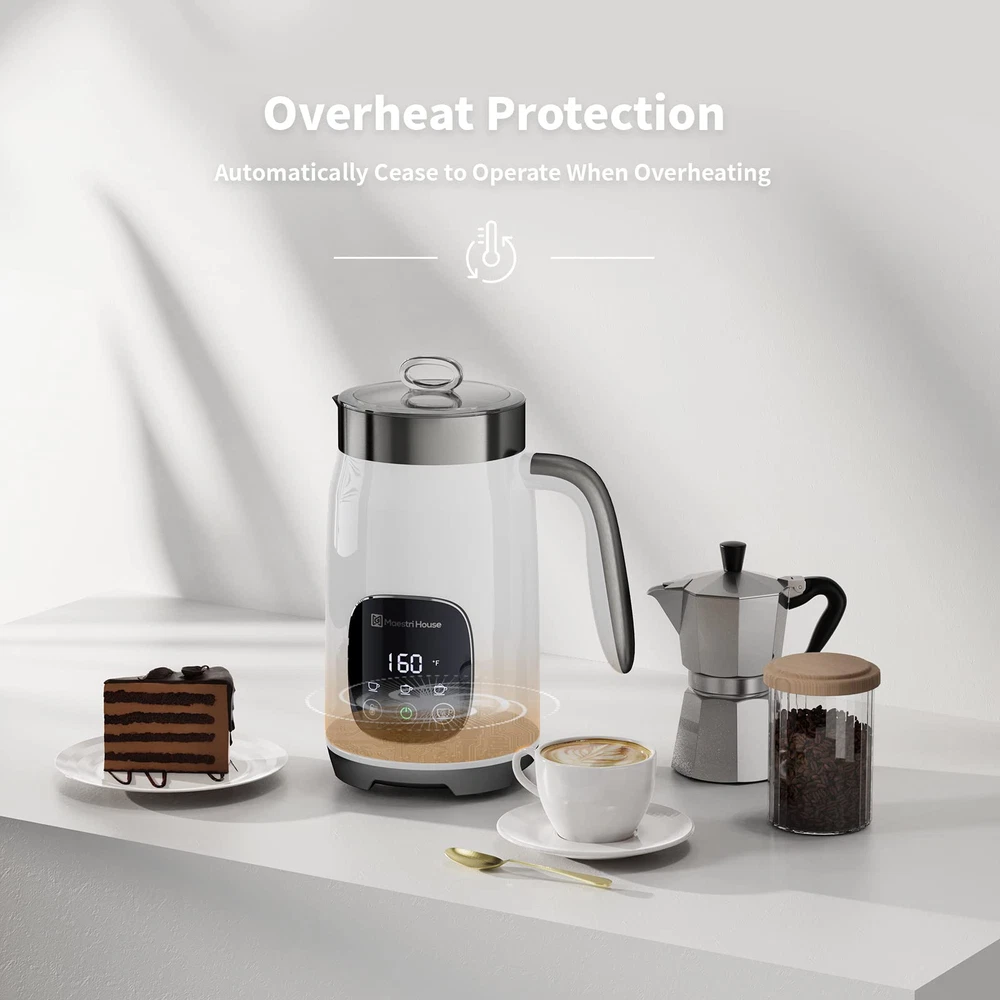 Milk Frother with Adjustable Temperature and Froth Thickness Control, 14-Ounce Capacity, Perfect for Lattes, Cappuccinos, and Hot Chocolate