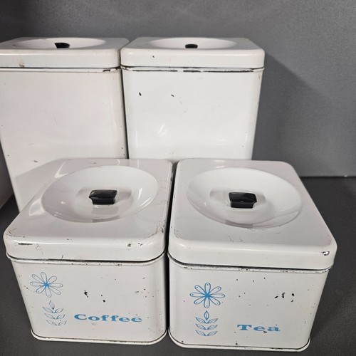 Set of 4 Vintage Metal Canisters w/Blue Flower Pantry Queen MCM 60's w/Lids - Picture 7 of 19