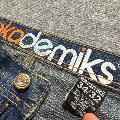 Y2K Akademiks Jeans Men's 34x32 Light Wash Cotton Embroidered Boot Cut - Picture 5 of 11