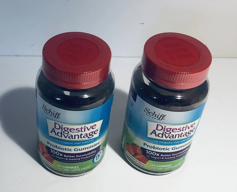 Lote de 2 gomitas probióticas Schiff Digestive Advantage fresa 60 unidades cada una Foto 2 de 4
