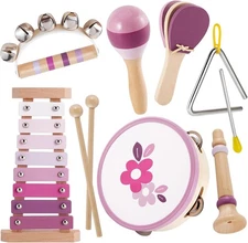 Kids Musical Instruments Set - Wooden Percussion Toys for Toddlers 3-5