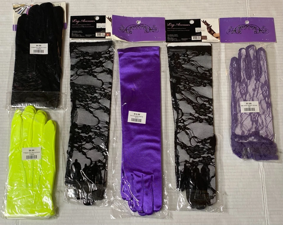 Lote Mixto Leg Avenue Guantes de Encaje Codo Muñeca Para Mujer Chic Negro Púrpura Amarillo Punk Foto 2 de 4