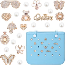 Bogg Bag Charms Set: Pearl & Butterfly Accessories for Beach Tote (22 Pcs)