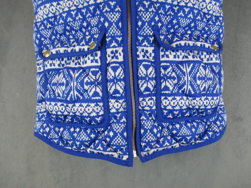 J Crew Vest Womens XS Blue White Excursion Down Quilted Puffer Nordic Print - Image 2 of 4