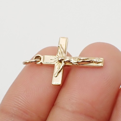 Genuine 375 9ct 9k Yellow Gold Jesus Crucifix Cross Pendant, Pre-Owned - Picture 2 of 7