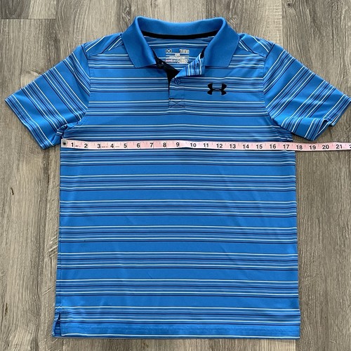 Under Armour Heat Gear Boys Short Sleeve Polo Shirt Blue Stripe Size YL - Picture 3 of 7