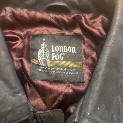 London Fog Leather Jacket Mens L Coat Distressed Biker Pilot Vtg - Picture 2 of 13