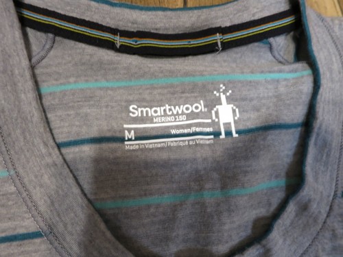 Smartwool Women's Gray/Green Striped Merino Wool Blend Short Sleeve Shirt Sz M - Picture 3 of 10