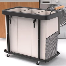 230L (60 Gal) Extra Large Fashion Laundry Sorter 3 Section with Lid, Rolling ...